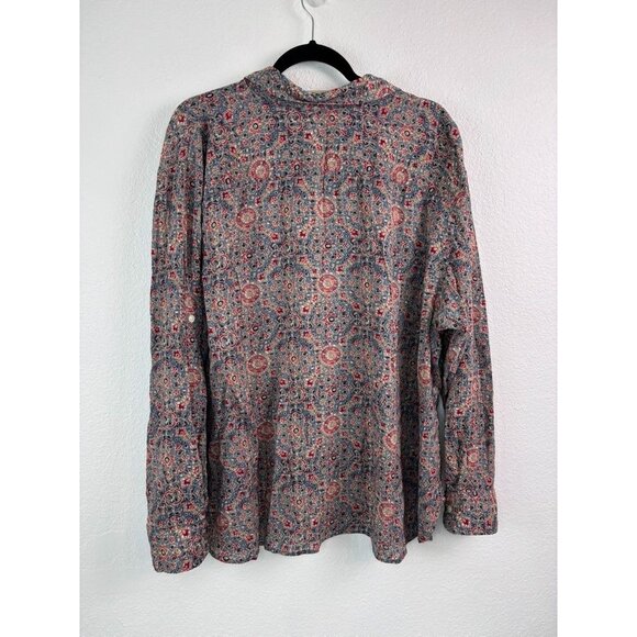 LRL Lauren Jeans Co women's 3X brown patterned gauzy long sleeve button down top - Picture 7 of 7